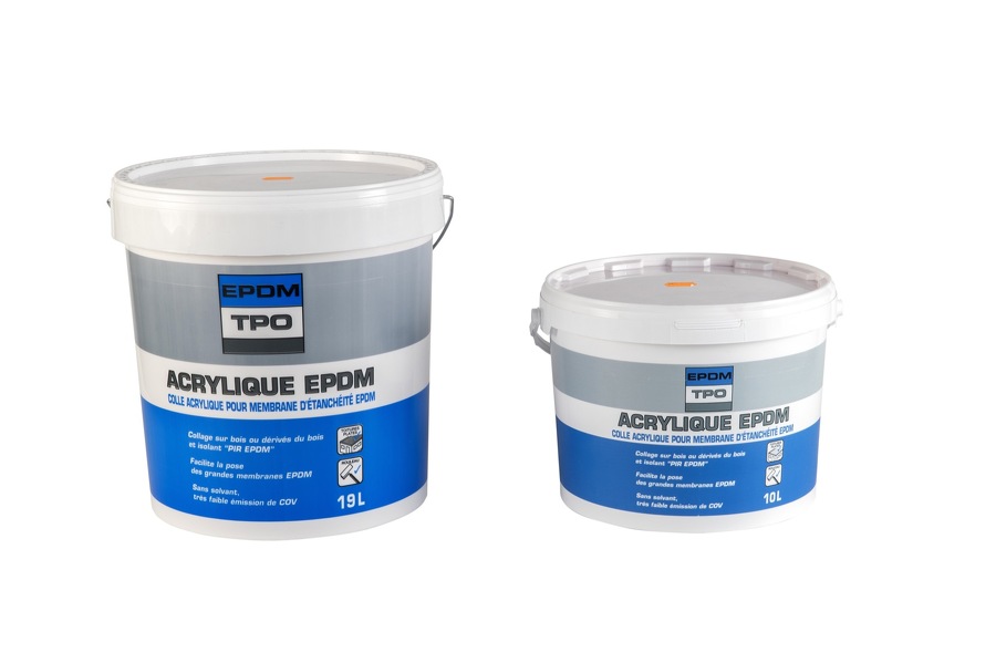 Gamme Colle Acrylique EPDM pour isolant PIR voile de verre, pot de 19 Litres et pot de 10 Litres