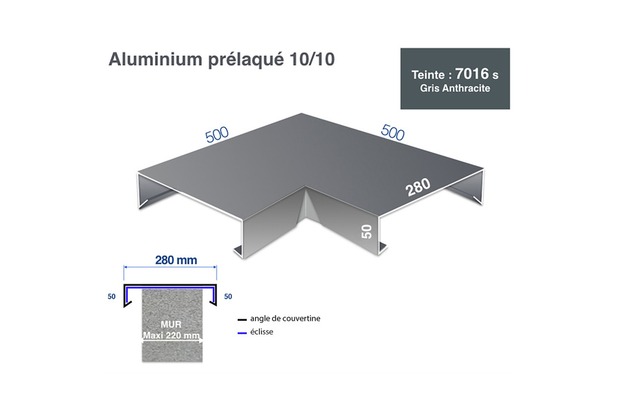 Angle sortant/rentrant pour couvertine 28 cm ECO RAL 7016