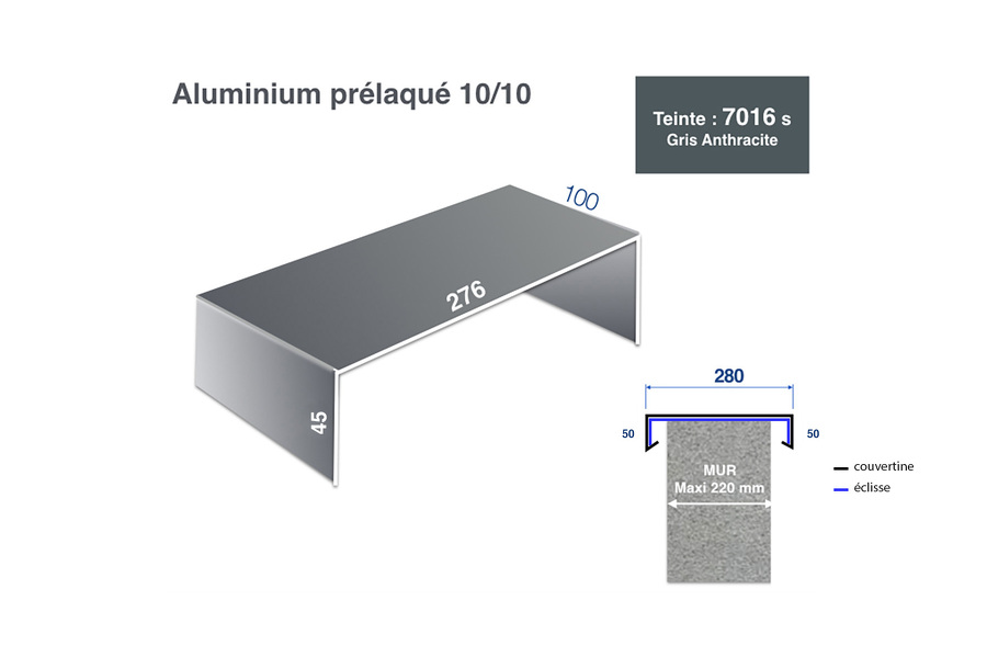 éclisse intermédiaire pour couvertine 28 cm ECO RAL 7016 satiné