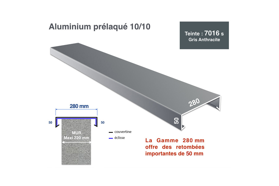 Couvertine 28 cm ECO RAL 7016 satiné - profil 3m