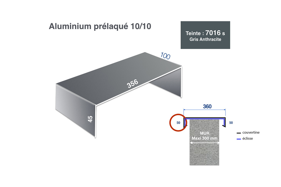 éclisse pour couvertine 36 cm ECO RAL 7016